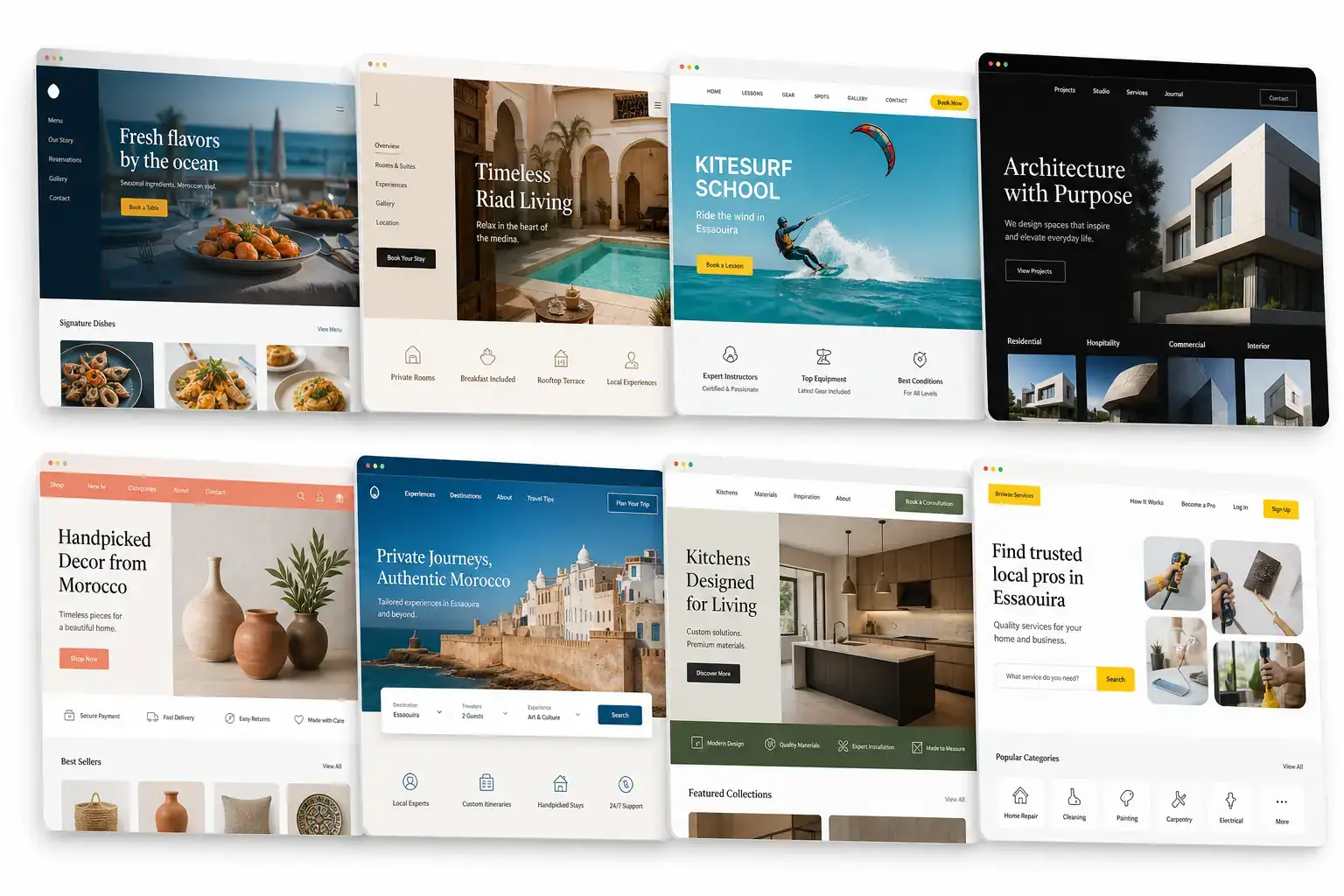 Modern website mockups generated for the Zinc portfolio
